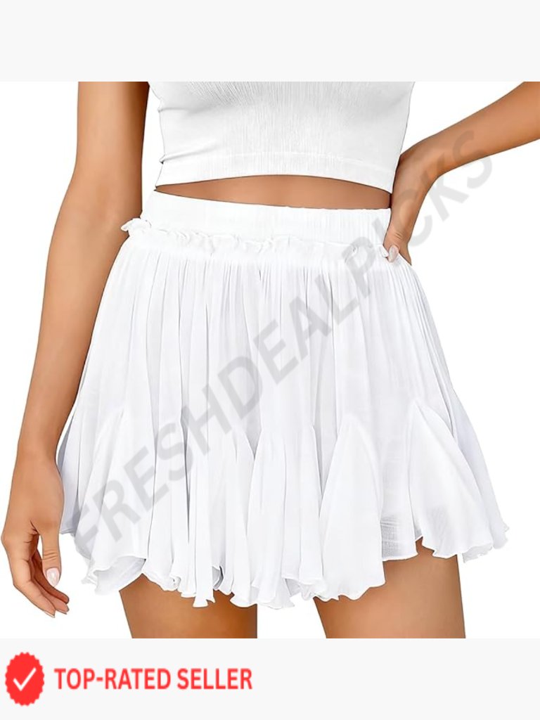 Linen Gauze Skorts Pleated High Waist Boho Ruffle Mini Skirts With Pockets